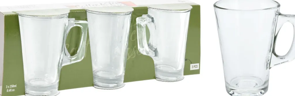 Koopman Verres, Tasses & Carafes<3 tasses à café/thé avec anse EH