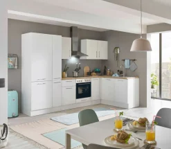 Bloc cuisine avec électroménager CORNWALL (cuisine d'angle-réfrigérateur-armoire coulissante) I