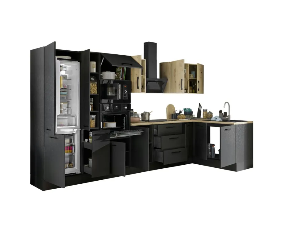 Bloc cuisine avec électroménager CORNWALL (cuisine d'angle-four-réfrigérateur-armoire coulissante) VIII