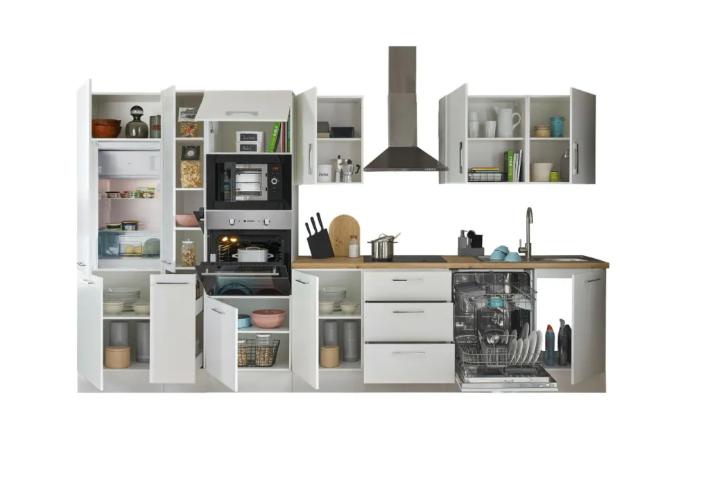 Bega BBK Cuisines Équipées|Afficher Blocs Cuisine<Bloc cuisine avec électroménager CORNWALL (bloc cuisine-four-lave-vaisselle-réfrigérateur-micro-ondes-armoire coulissante) I