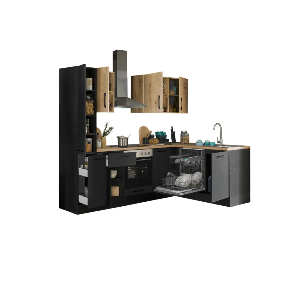 Bloc cuisine avec électroménager CORNWALL (cuisine d'angle-armoire coulissante-lave-vaisselle) III