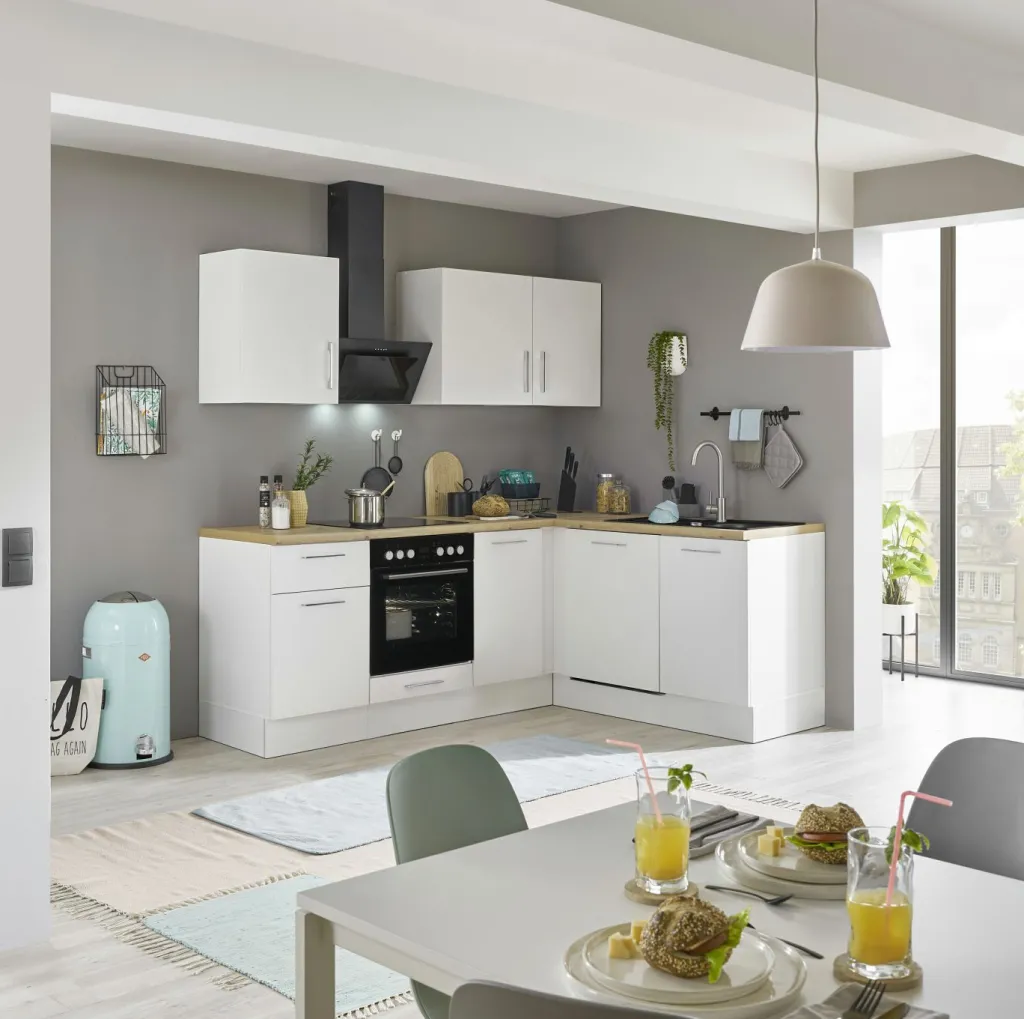 Bega BBK Cuisines Équipées|Afficher Blocs Cuisine<Bloc cuisine avec électroménager CORNWALL (cuisine d'angle-lave-vaisselle) II