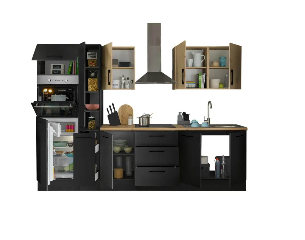 Bega BBK Cuisines Équipées|Afficher Blocs Cuisine<Bloc cuisine avec électroménager CORNWALL (bloc cuisine-four-réfrigérateur-armoire coulissante) V