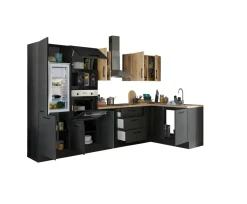 Bloc cuisine avec électroménager CORNWALL (cuisine d'angle-four-réfrigérateur-micro-ondes) III
