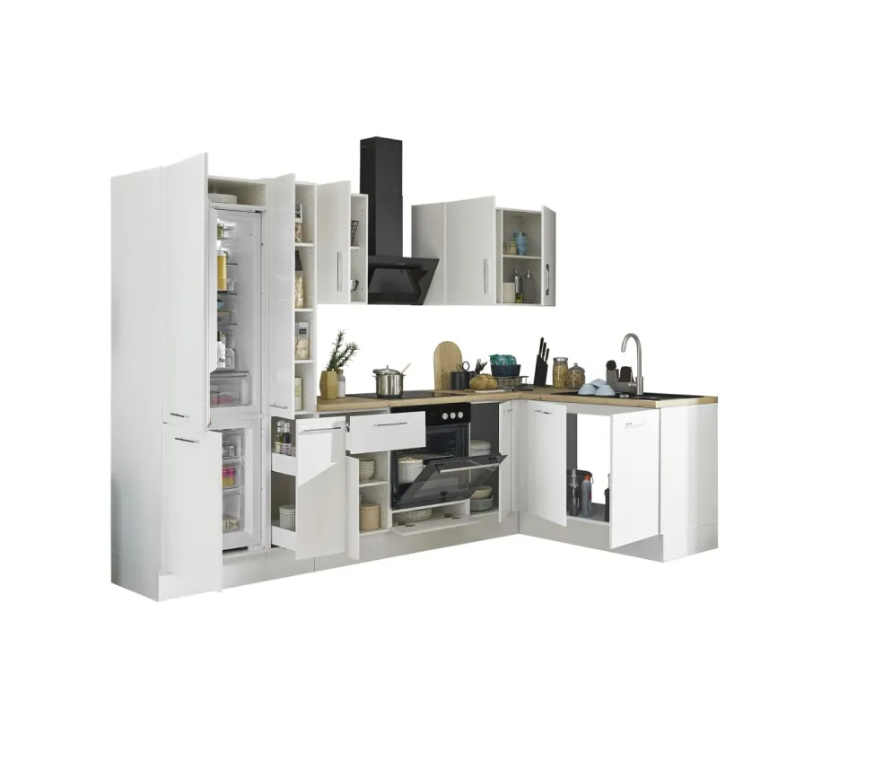 Bloc cuisine avec électroménager CORNWALL (cuisine d'angle-réfrigérateur-armoire coulissante) II