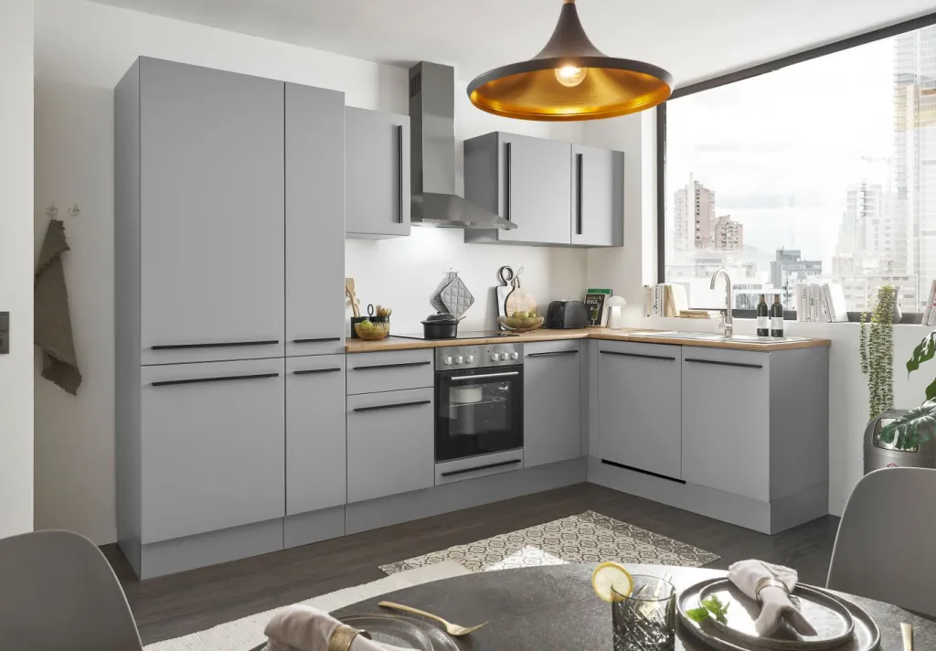 Bega BBK Cuisines Équipées|Afficher Blocs Cuisine<Bloc cuisine avec électroménager MANCHESTER (angle-réfrigérateur-armoire coulissante) I