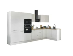 Bloc cuisine avec électroménager CORNWALL (cuisine d'angle-four-réfrigérateur-micro-ondes-armoire coulissante) II