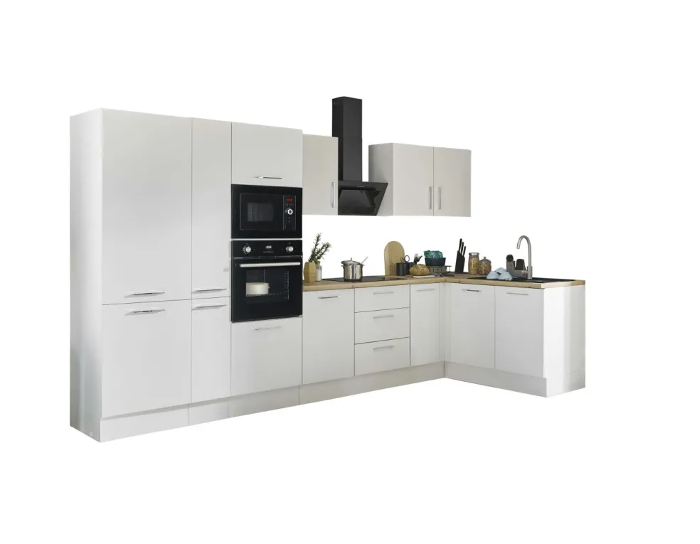 Bloc cuisine avec électroménager CORNWALL (cuisine d'angle-four-réfrigérateur-micro-ondes-armoire coulissante) II