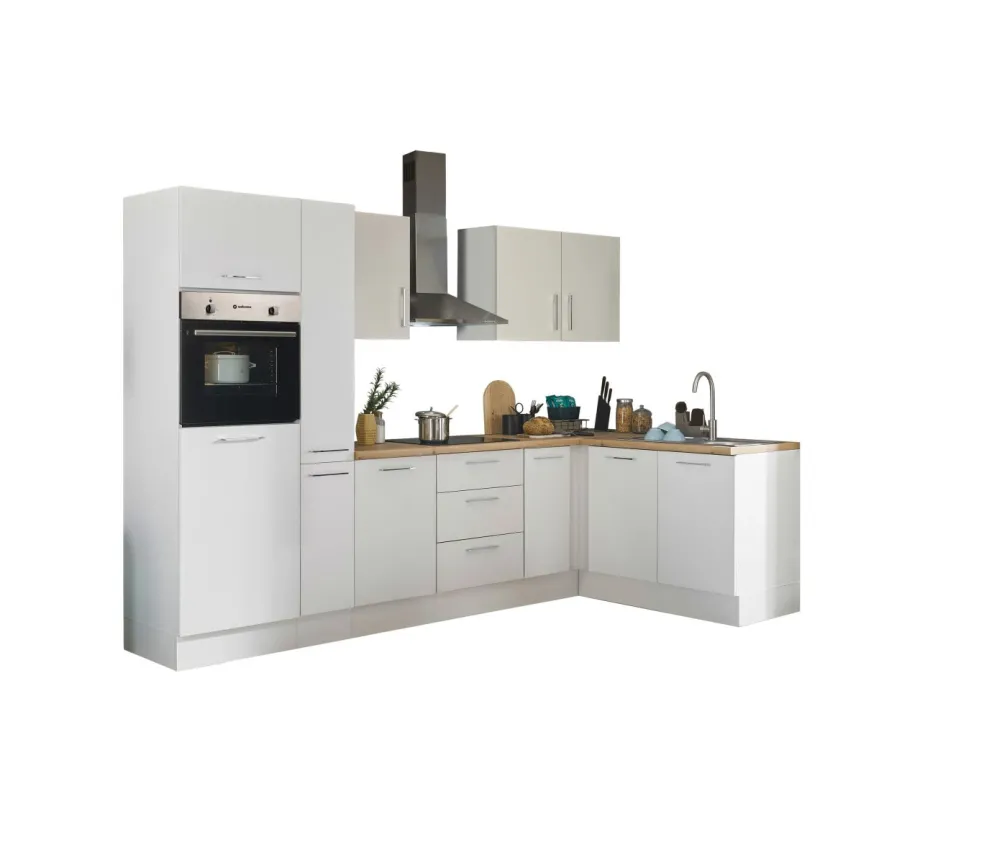 Bloc cuisine avec électroménager CORNWALL (cuisine d'angle-four-réfrigérateur-armoire coulissante) I