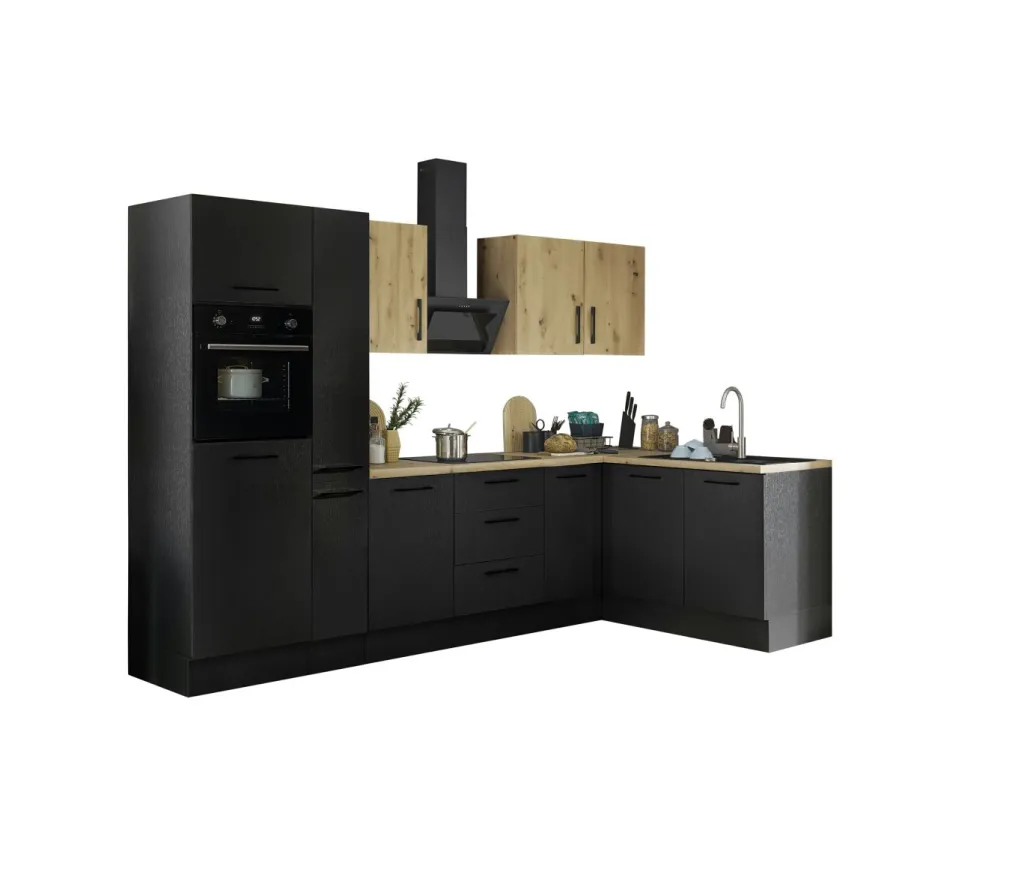Bega BBK Cuisines Équipées|Afficher Blocs Cuisine<Bloc cuisine avec électroménager CORNWALL (cuisine d'angle-four-réfrigérateur-armoire coulissante) VI