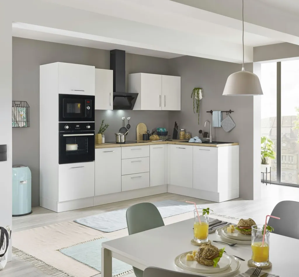 Bega BBK Cuisines Équipées|Afficher Blocs Cuisine<Bloc cuisine avec électroménager CORNWALL (cuisine d'angle-four-micro-ondes) II