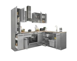 Bloc cuisine avec électroménager MANCHESTER (angle-armoire coulissante) I