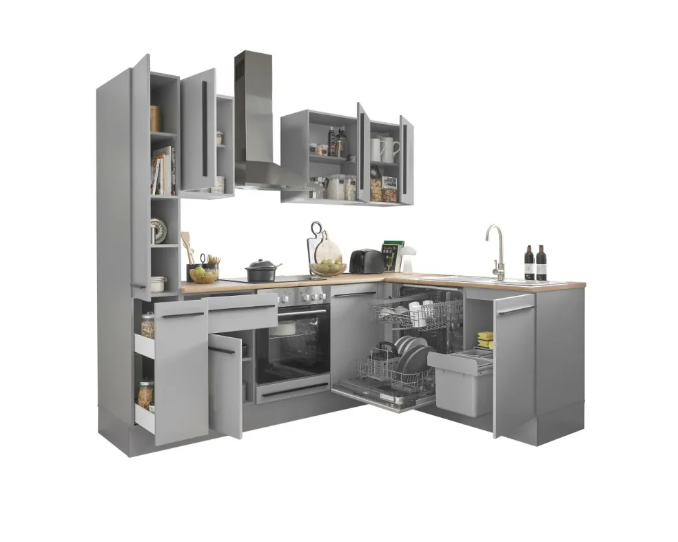 Bloc cuisine avec électroménager MANCHESTER (angle-armoire coulissante) I