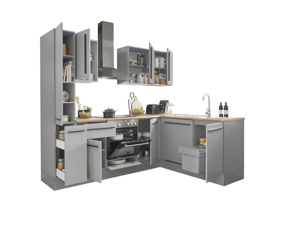 Bloc cuisine avec électroménager MANCHESTER (angle-armoire coulissante) I