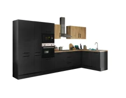 Bloc cuisine avec électroménager CORNWALL (cuisine d'angle-four-lave-vaisselle-réfrigérateur-micro-ondes-armoire coulissante) III