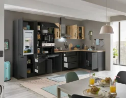 Bega BBK Cuisines Équipées|Afficher Blocs Cuisine<Bloc cuisine avec électroménager CORNWALL (cuisine d'angle-four-réfrigérateur-micro-ondes-armoire coulissante) III