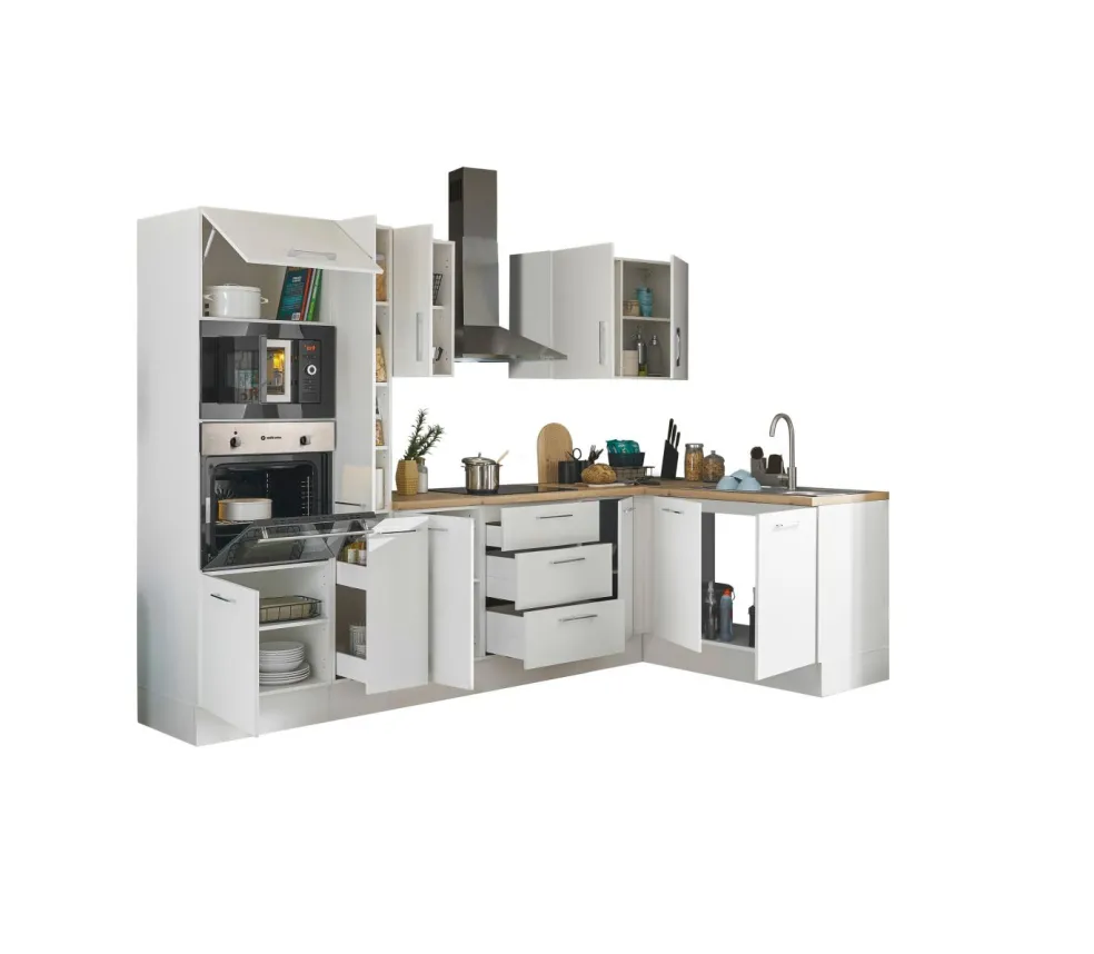 Bloc cuisine avec électroménager CORNWALL (cuisine d'angle-four-micro-ondes-armoire coulissante) I