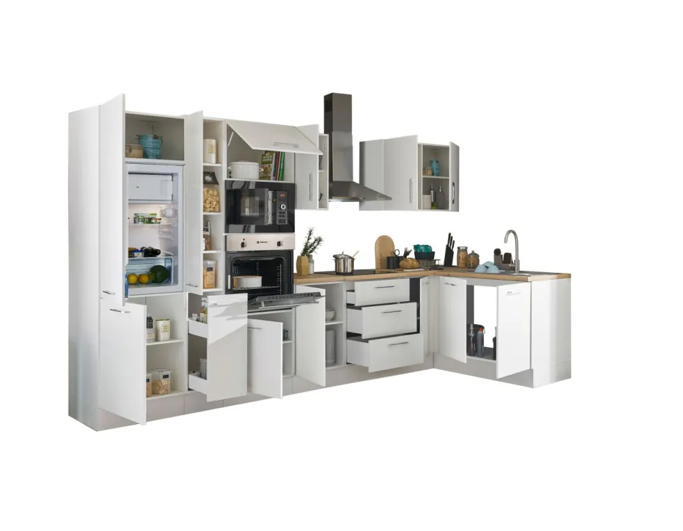 Bloc cuisine avec électroménager CORNWALL (bloc cuisine-four-réfrigérateur-micro-ondes-armoire coulissante) I