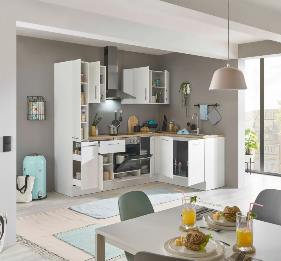 Bloc cuisine avec électroménager CORNWALL (cuisine d'angle-armoire coulissante) I