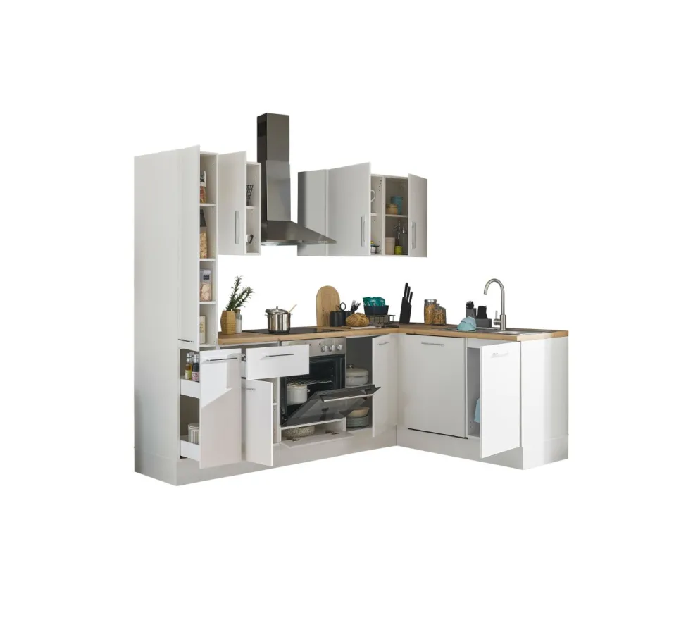 Bloc cuisine avec électroménager CORNWALL (cuisine d'angle-armoire coulissante-lave-vaisselle) I