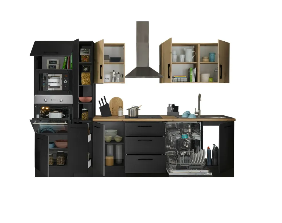 Bloc cuisine avec électroménager CORNWALL (bloc cuisine-four-lave-vaisselle-micro-ondes-armoire coulissante) III