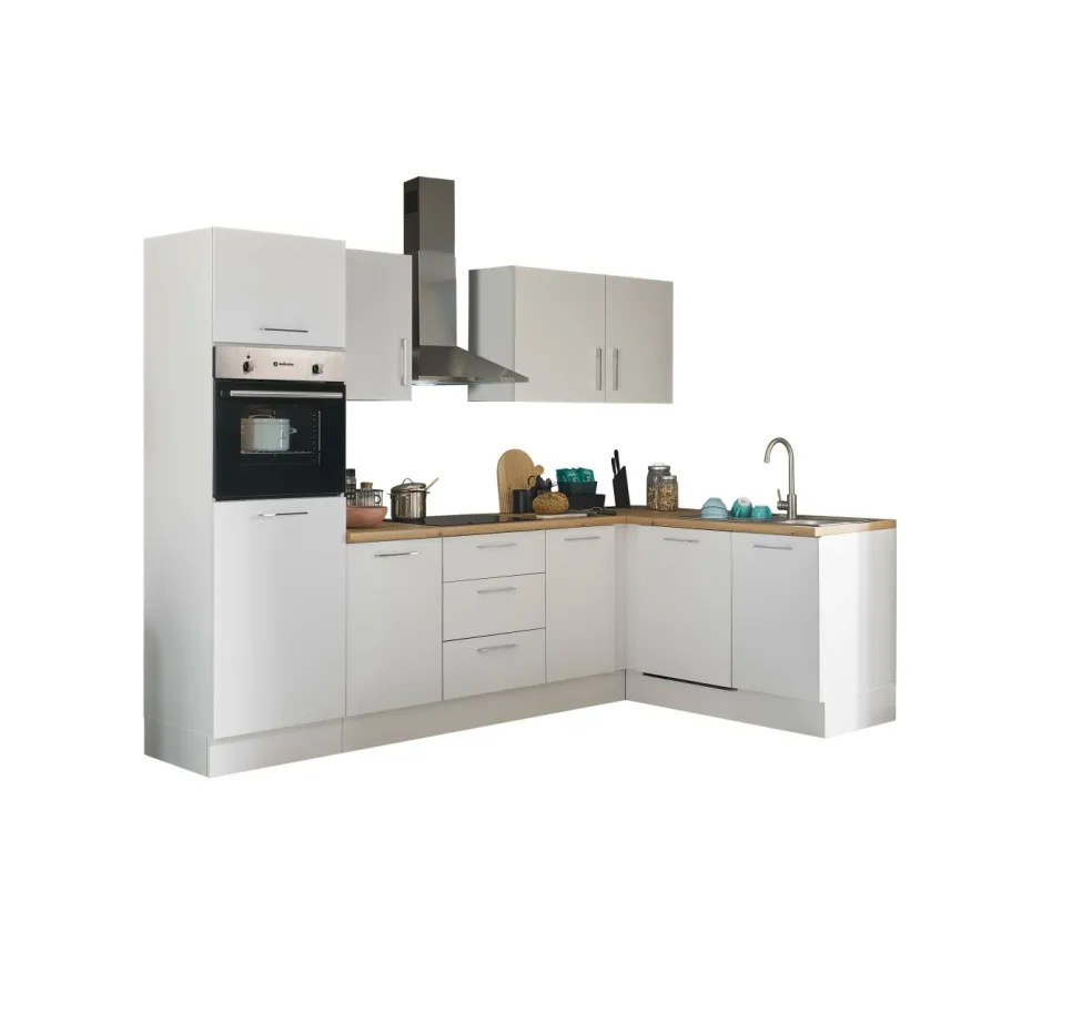 Bloc cuisine avec électroménager CORNWALL (cuisine d'angle-four-lave-vaisselle-réfrigérateur) I