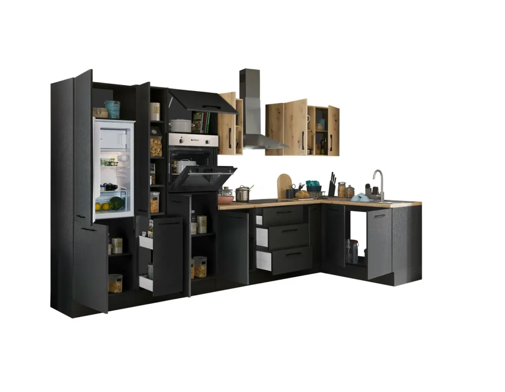 Bega BBK Cuisines Équipées|Afficher Blocs Cuisine<Bloc cuisine avec électroménager CORNWALL (cuisine d'angle-four-réfrigérateur-armoire coulissante) VII