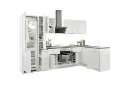 Bloc cuisine avec électroménager HASTINGS (cuisine d'angle-frigo-armoire coulissante) I