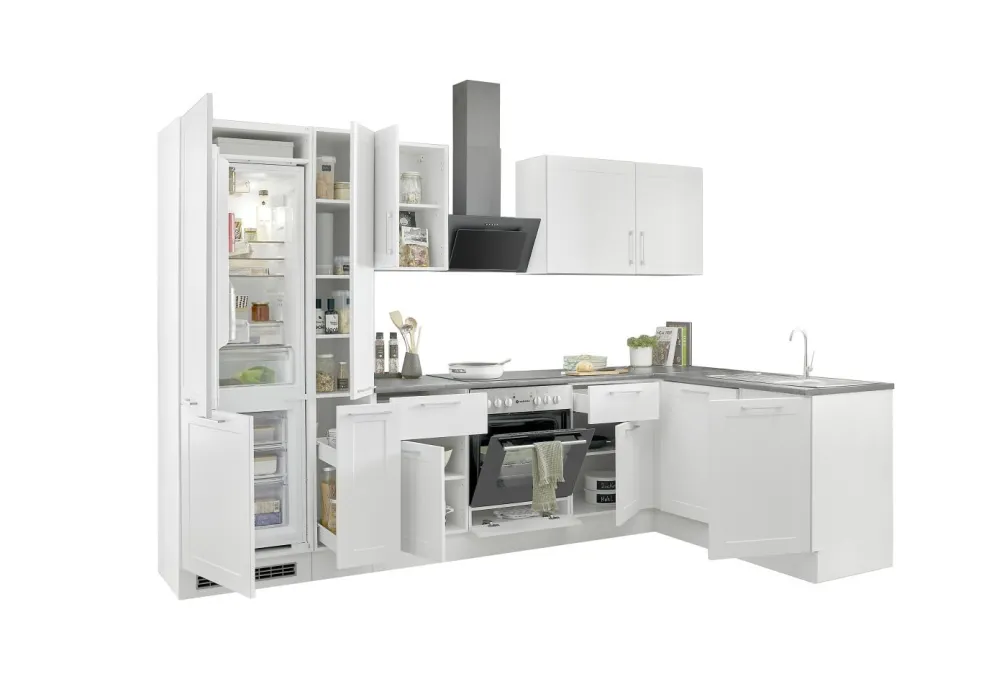 Bloc cuisine avec électroménager HASTINGS (cuisine d'angle-frigo-armoire coulissante) I
