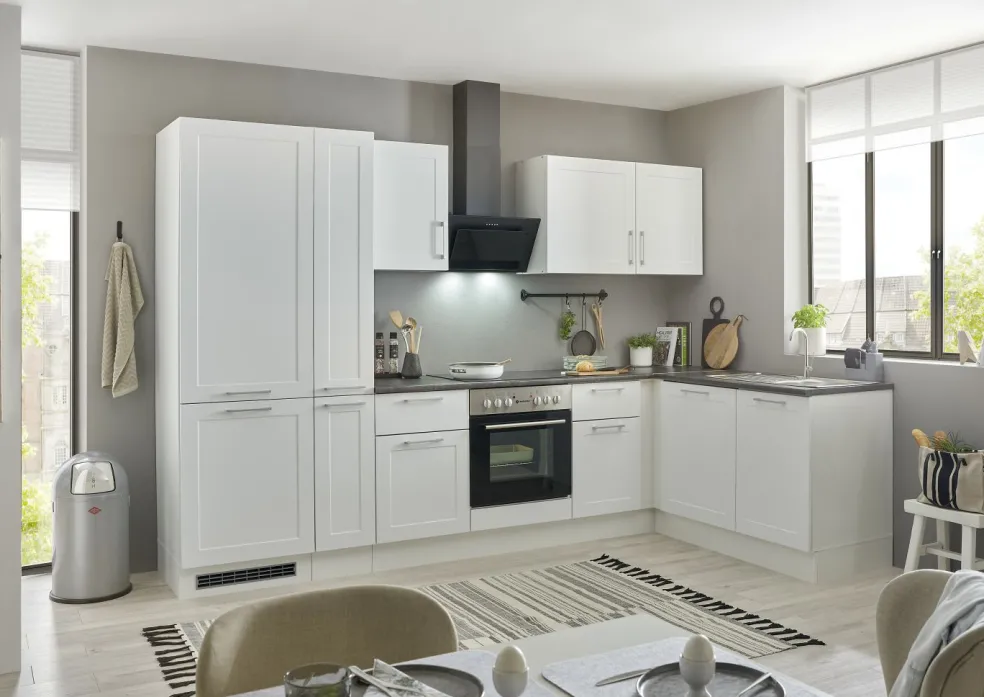 Bloc cuisine avec électroménager HASTINGS (cuisine d'angle-frigo-armoire coulissante) I