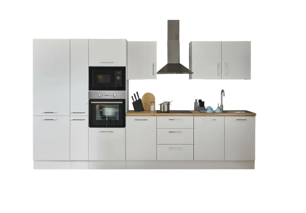 Bloc cuisine avec électroménager CORNWALL (bloc cuisine-four-réfrigérateur-micro-ondes-armoire coulissante) I