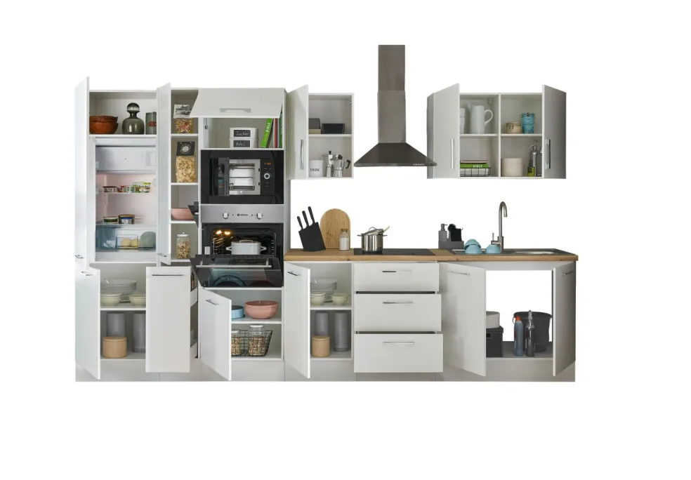 Bloc cuisine avec électroménager CORNWALL (bloc cuisine-four-réfrigérateur-micro-ondes-armoire coulissante) I