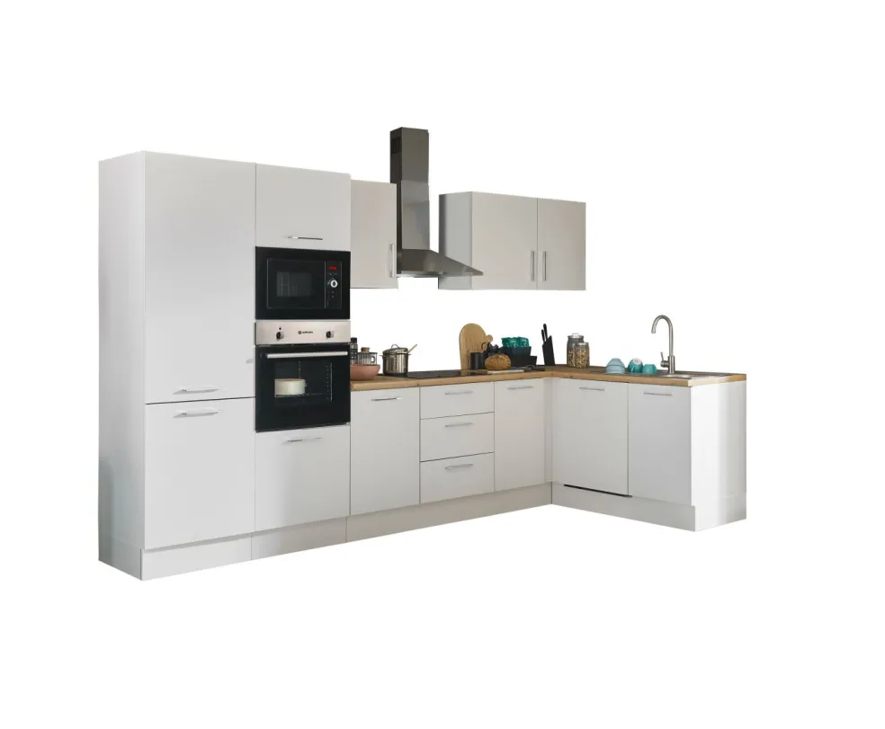 Bloc cuisine avec électroménager CORNWALL (cuisine d'angle-four-lave-vaisselle-réfrigérateur-micro-ondes) I