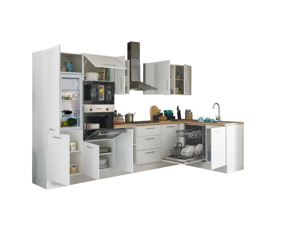 Bloc cuisine avec électroménager CORNWALL (cuisine d'angle-four-lave-vaisselle-réfrigérateur-micro-ondes) I