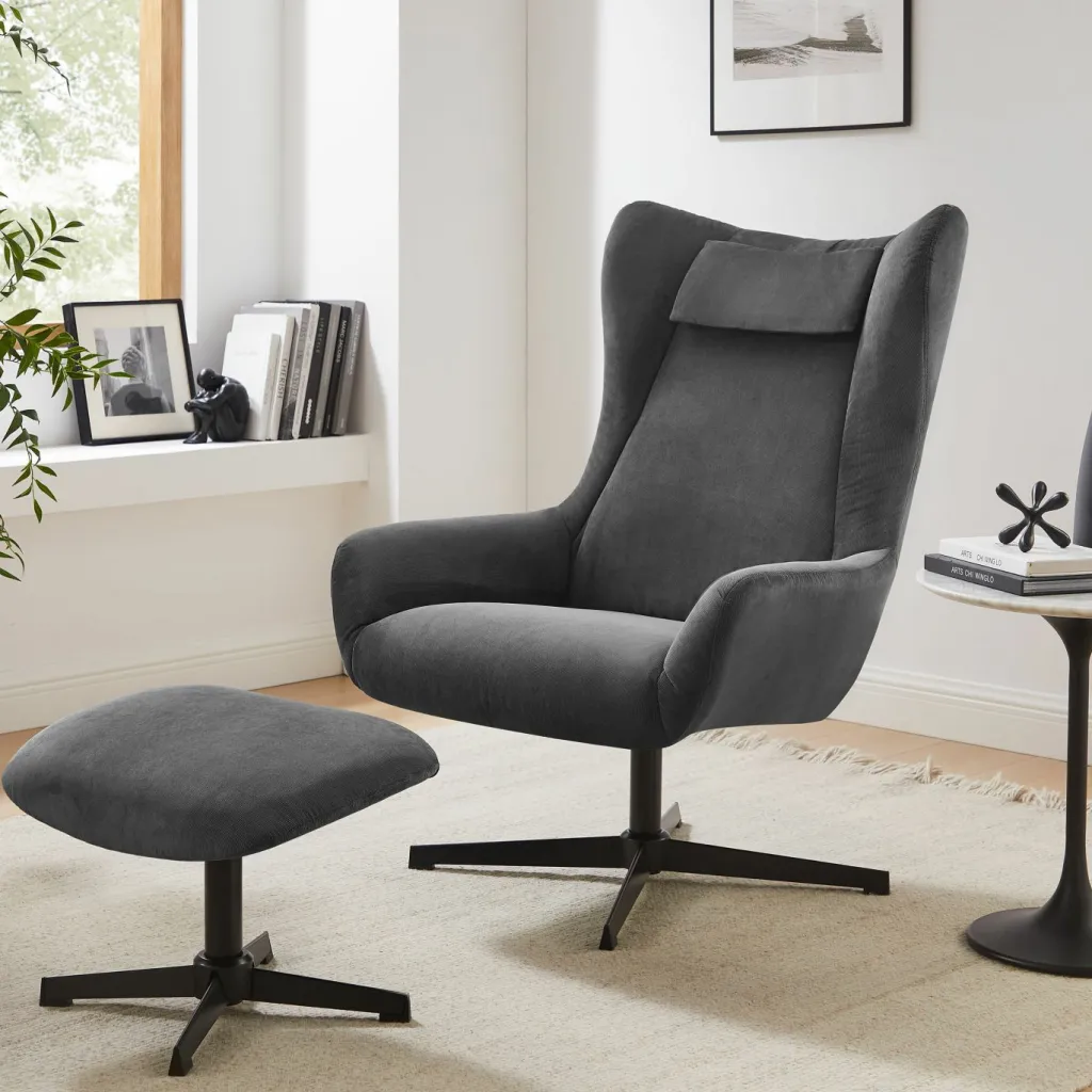 Salesfever Fauteuils Rembourrées|Fauteuils À Oreilles<Fauteuil avec repose-pied 367841