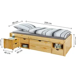 Enfant Inter Link Lits En Bois Massif|Lits Simple<Lit avec rangement et chevet CLAAS SINGLE 90x200cm