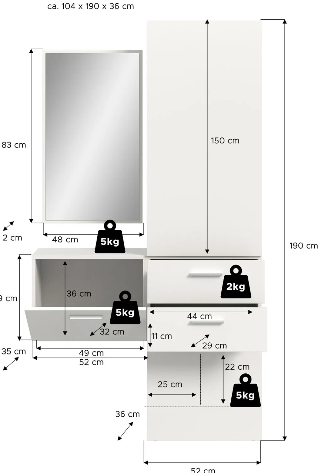 Xonox Vestiaires D'Entrée Complets<Vestiaire combiné 3 éléments VAGA