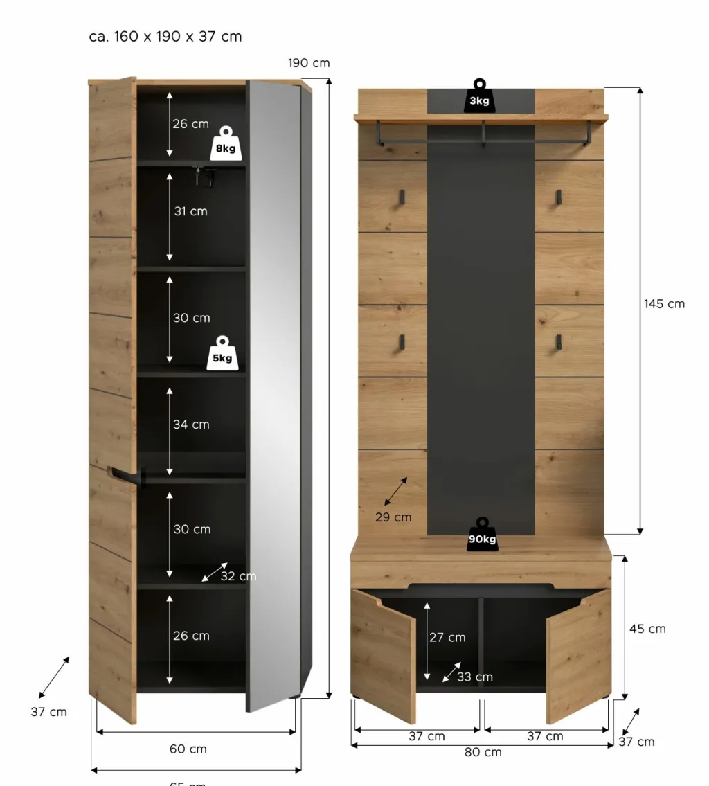 Xonox Vestiaires D'Entrée Complets<Vestiaire combiné 3 éléments GOBA
