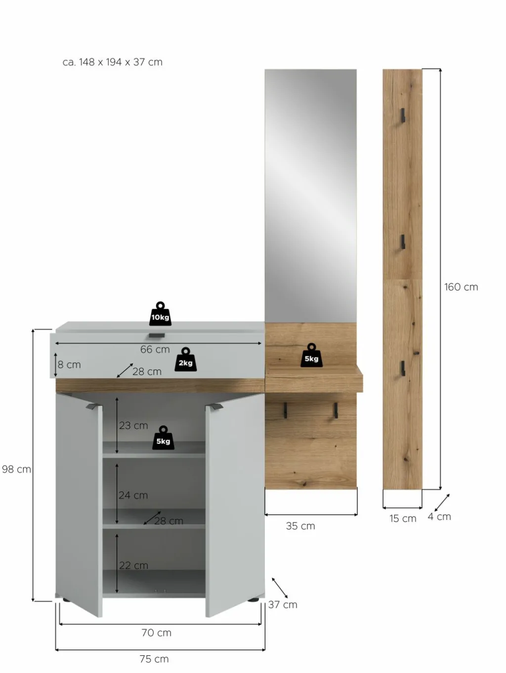 Xonox Vestiaires D'Entrée Complets<Vestiaire combiné 3 éléments NARO